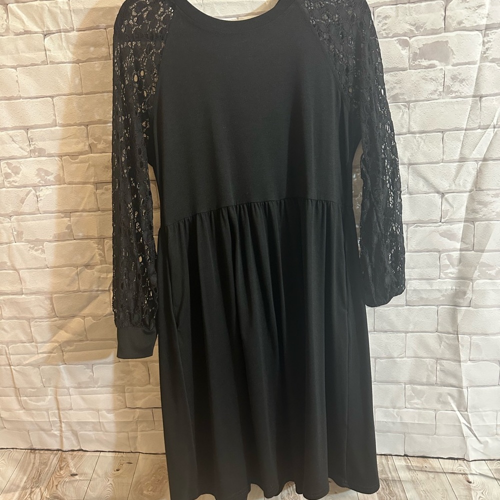 Black Dress with Lace Sleeves